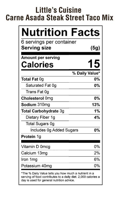 Little's Cuisine Street Taco Seasoning Mix, Carne Asada 1.0 oz (Case of 4), Non-GMO, Sugar-Free, Gluten-Free