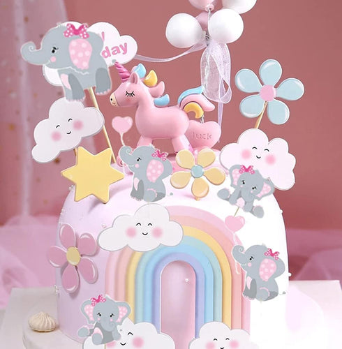 48pcs Pink Elephant Cupcake Toppers, Double Sided Picks for It's A Girl Cake Decorations for Birthday Baby Shower