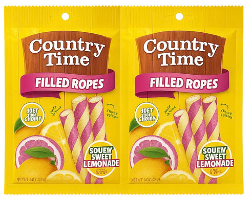 Swirlee Pop Country Gummy 3 oz, 2 Pack Time Sour N' Sweet Lemonade Candy Filled Ropes, Soft & Chewy