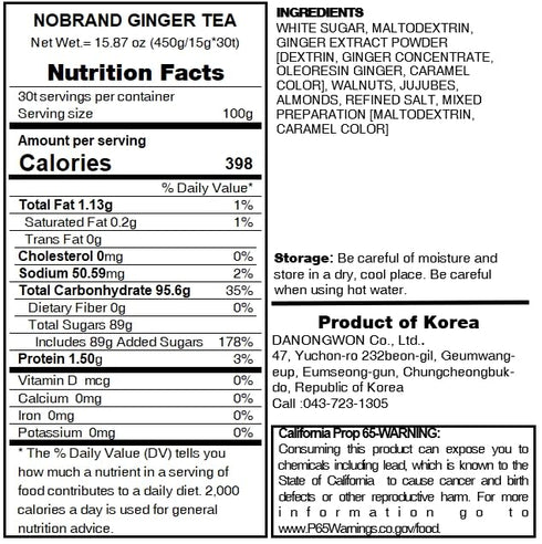 LENITH 30 Korean Ginger Tea Instant Ginger Drink Powder Caffeine Free Easy to Brew Drink Like a Tea Hot or Cold