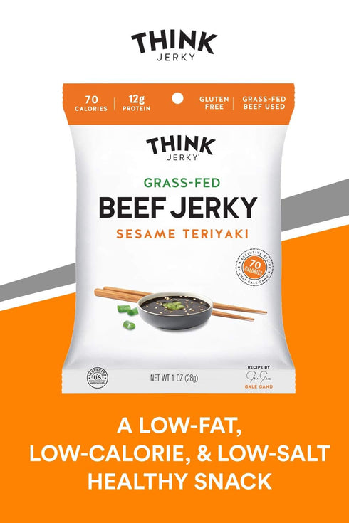 1.0 oz 8 Pack Think Jerky Sesame Teriyaki Beef Jerky, Grass-Fed High Protein Beef, Gluten Free, No Antibiotics