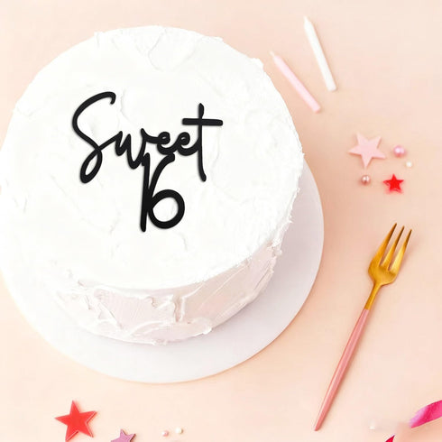 Snlioek 16 16th Decorations,16th Acrylic Sweet Cake Topper,Black Happy Birthday Cake Decor for Sweet Sixteen Theme