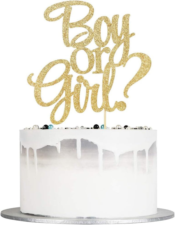 Boy or Girl Cake Topper, Glitter Baby Shower Party Decorations Supplies in Gold