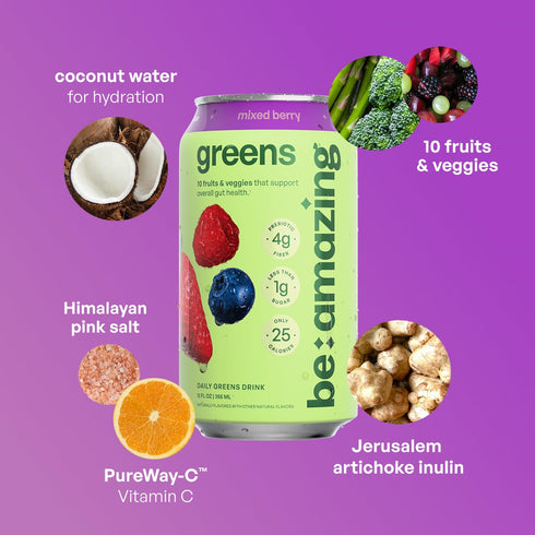 10 25 8 Pack Be Amazing Greens Drink, Mixed Berry, Ready to Drink, Organic Fruits & Vegetables, Coconut Water, Vitamin
