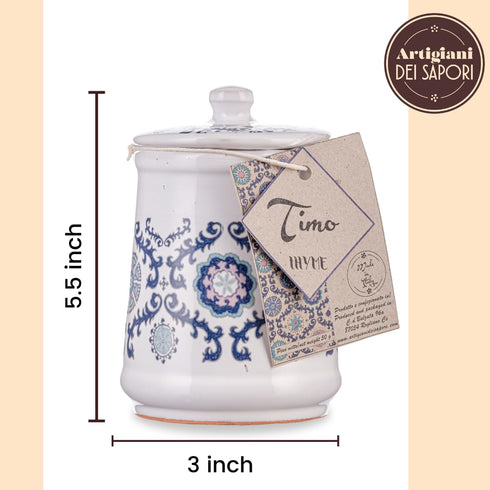 Dried Thyme in Italian Ceramic Jar, Herbs and Seasoning Gifts, 0.7 oz, Product of Italy
