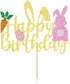 Easter Happy Birthday Cake Topper Glitter Paper - Happy Easter Birthday Cake Decor with Bunny Egg Elements Party