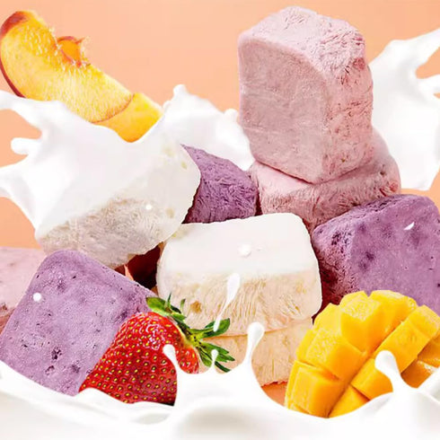 laweny 5.3 ounces/150 Freeze dried yogurt chunks grams, crispy skin mixed with fruit flavors, strawberry, peach, dragon