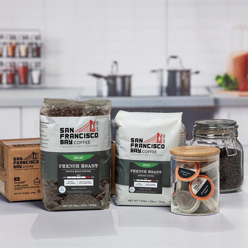 (2 lb San Francisco Bay Coffee - Decaf Dark Roast Whole Bean Coffee - Decaf French Roast bag) - Swiss Water Processed