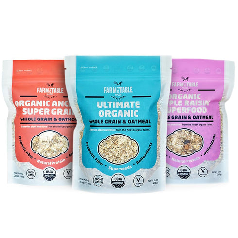 Farm to Table Foods Organic Oatmeal Variety Pack High-Protein, Plant-Based, Unsweetened, Non-GMO