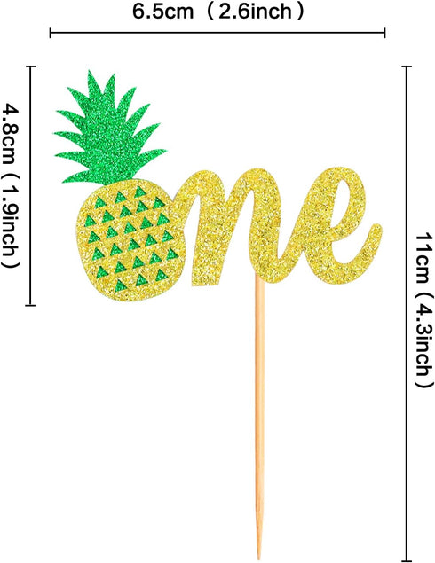 Ercadio 24 Pack Pineapple Cupcake Toppers - Glitter Pineapple 1st Birthday Cupcake Picks for Hawaii Luau Tropical Party