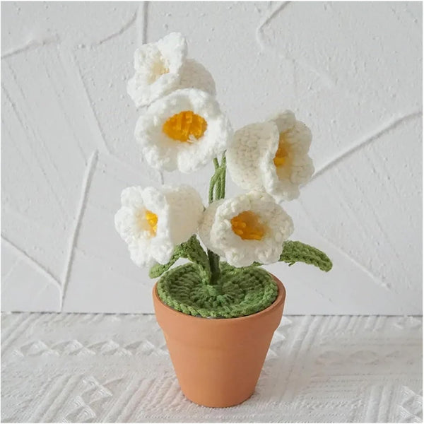 FERDUS Woven Flower Hand Knitting Bonsai Artificial Flower Potted Bell Orchid Decoration (Color