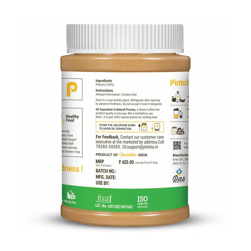 30g (1kg) Pintola All Natural Peanut Butter (Crunchy) | Unsweetened | Protein | Non GMO | Gluten Free | Vegan |