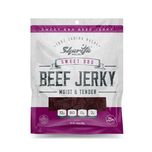 SHARIFA HALAL Beef Jerky, Sweet BBQ, (1) 2.85 oz. Bag Great Everyday Halal Jerky