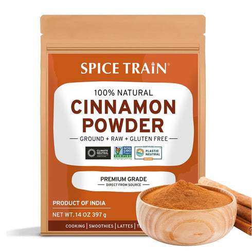 SPICE TRAIN Cinnamon Powder, 397g/14oz, Non-GMO, Gluten Free, Raw, Sourced from South India, Resealable Pouch