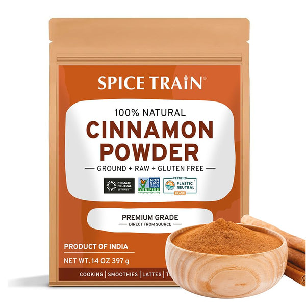SPICE TRAIN Cinnamon Powder, 397g/14oz, Non-GMO, Gluten Free, Raw, Sourced from South India, Resealable Pouch