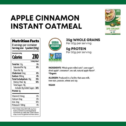 24 Packets, 14 oz Nature's Path, Hot Cereal Pouch Apple Cinnamon