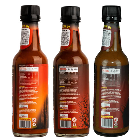 (3 Pack) Pack Set Kaatil Hot Sauce Mob Combo | Medium & Super Hot Sauce Variety | Made with Authentic Indian Chillies |