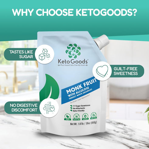 1:1 Keto Goods Monk fruit Sweetener with Allulose - White Sugar Substitute with Sugar Sweetness No Erythritol - Ideal