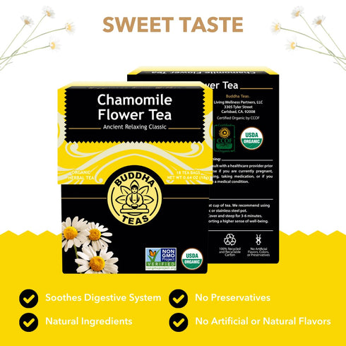 Buddha Teas - Organic Chamomile Flower Tea - Herbal Tea, Caffeine Free, 18 Tea Bags (Pack of 1)