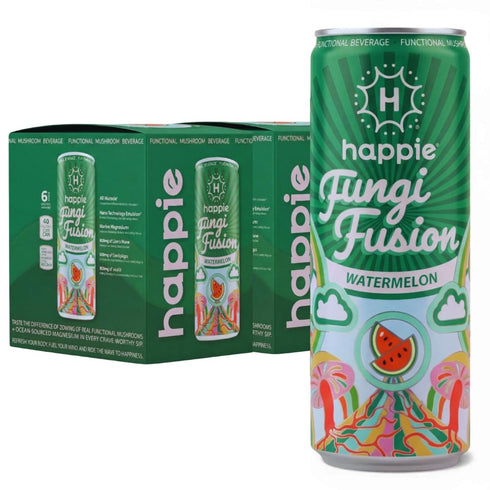 Happie Fungi Fusion Watermelon Sparkling Mushroom Drink with Lion's Mane (900mg), Cordyceps