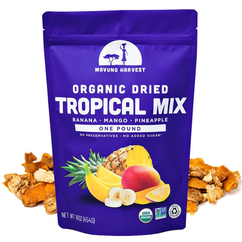 Mavuno Harvest Tropical Mix Dried Fruit Snack | Unsweetened Organic Mixed Dried
