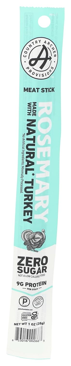 Country Archer Rosemary Flavored Turkey Snack Sticks, Gluten Free, Zero Sugar, 1