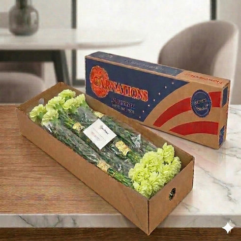 50 FlowerPrime Green Carnations - Fresh Natural Cut Flowers