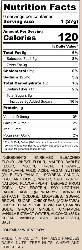 100% 5.5 oz Pack Vegan Ginger Spice Cookies- Holiday Cookies, Gourmet Vegan Snack, Egg-Free, Dairy-Free