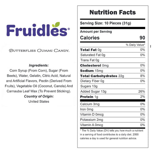 Gummy (5 Fruidles Butterflies Mini Candy, Assorted Fruit Flavors, Allergy Friendly, Non-GMO, No Artificial Sweeteners