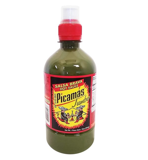 PICAMAS Green Jumbo Hot Sauce, Salsa Brava Picante, 16oz Bottles, Pack of 2