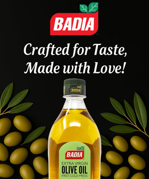 1 (33.8 oz) (Pack 2) Badia Extra Virgin Olive Oil, Liter fl First Cold Press, Excellent Flavor & Aroma