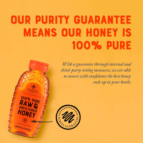 100% 16 oz. Nate's Pure, Raw & Unfiltered Honey - Award-Winning Taste, Squeeze Bottle