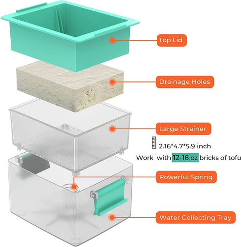 12-16 oz 16oz Large Tofu Press, Yarkor Tofu Presser for Bricks Firm Tofu or Extra Firm Tofu, Built-in Drip Tray, Simple