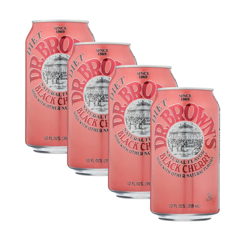 Dr. Brown Soda Black Cherry Diet, 12 Fl Oz (Pack of 4)