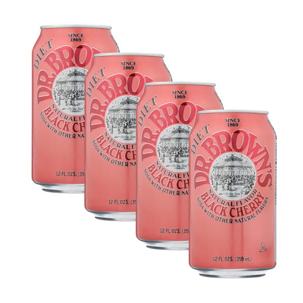 Dr. Brown Soda Black Cherry Diet, 12 Fl Oz (Pack of 4)