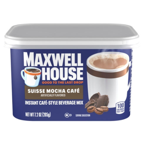 7.2 oz (Pack 4) Maxwell House International Suisse Mocha Cafe Beverage Mix, Caffeinated, Can