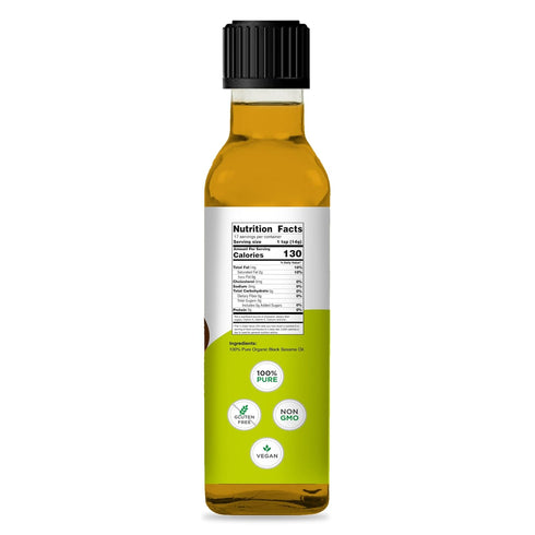 100% 8.4 oz Vegs Black Sesame Oil - Pure Organic Cold-Pressed Extra Black Sesame Seed Oil for Cooking, Skin, Hair