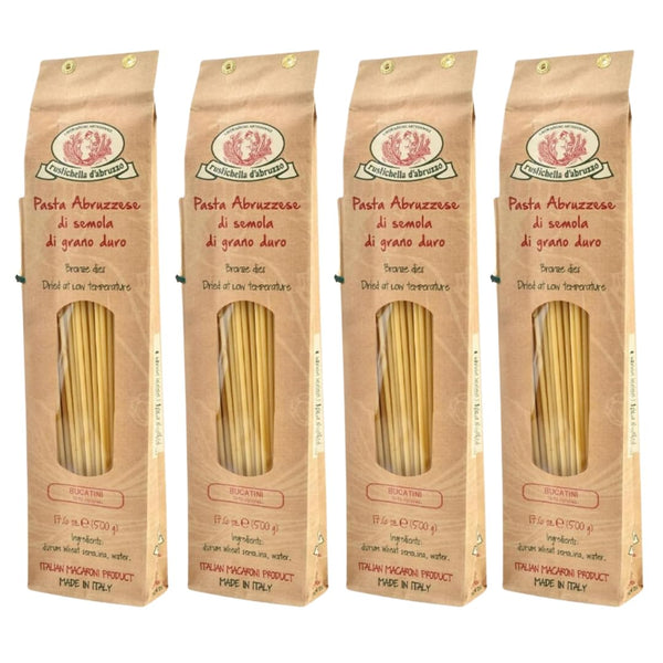Rustichella d'Abruzzo Bucatini (Pack of 4), 500g Each - Classic Italian Pasta
