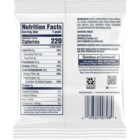 NABISCO 1.75 oz. 72 Wheat Thins Cracker - bag, per case