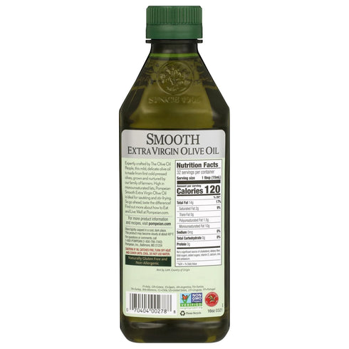 16 oz 473 mL Pompeian Smooth Extra Virgin Olive Oil - fl - - First Cold Pressed Olive Oil for Cooking - Smooth Taste
