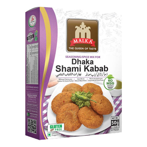 Authentic Gourmet Spice Powder for Minced Meat Patties: Malka Dhaka Shami Kabab Recipe Mix 50g, Vegan & Gluten Free
