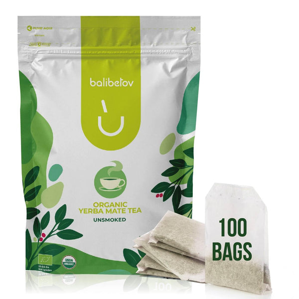 BALIBETOV Organic Unsmoked Yerba Mate Tea Bags 100 Count, Traditional Cut, Clean