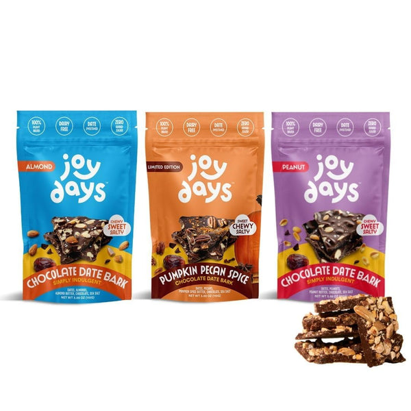 Joydays Chocolate Date Bark Variety Pack Almond, Peanut & Pumpkin Pecan Spice