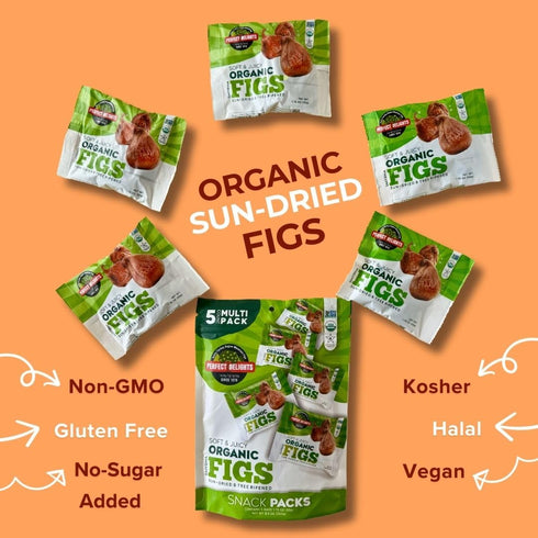 Pack 5 Pack (1.76 oz Perfect Delights Organic Snack Figs, Sun-Dried Turkish Figs, On-the-Go Vegan, Healthy Snack