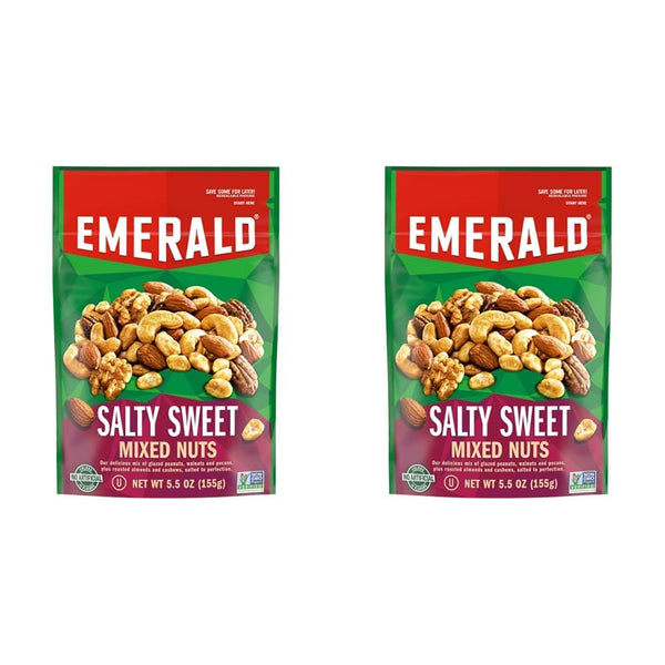 Emerald Nuts, Salty Sweet Mixed Nuts, Features Kettle Glazed Peanuts, Almonds, Cashews,