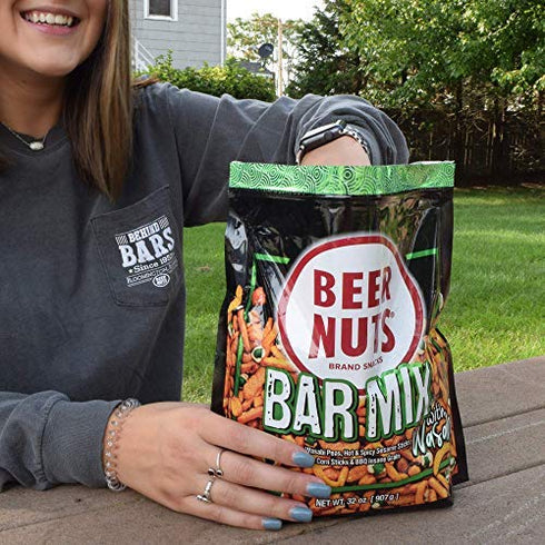 BEER NUTS Bar Mix w/Wasabi - Pretzels, Cheese Stix, Insane Grain & Wasabi Peas, 32oz Resealable Bag
