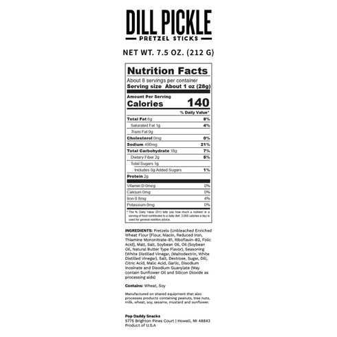 7.5oz 3 Pack, Pop Daddy Flavored Pretzels Sticks, Healthy Gourmet Pretzels Snacks, Individual Bags, Dill Pickle