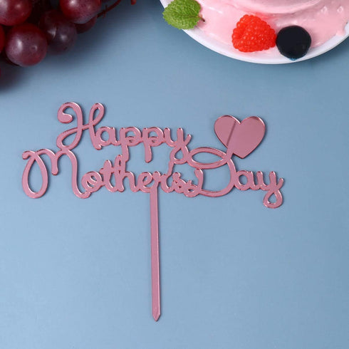 10pcs Happy Mothers Day Cake Toppers Acrylic Picks for Mothers Day Birthday Cake Decoration - Rose Gold