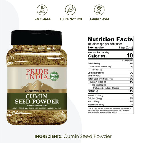 PACK 6 8oz. Pride of India - of - Cumin Seed Ground Traditional Indian Spice Seasoning spice