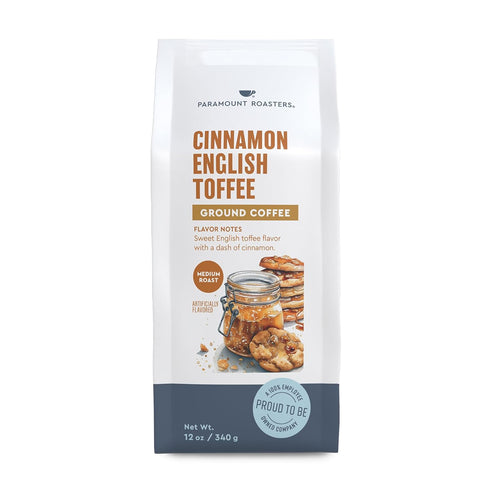 Paramount Roasters Cinnamon English Toffee Flavored Ground Coffee, 1-12oz bag, Medium Roast